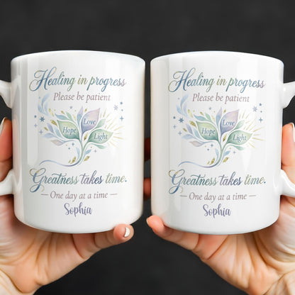 Healing In Progress, Hope Love Light, Stars Leaves Design - Personalized Custom Coffee Mug - DTG069_MG