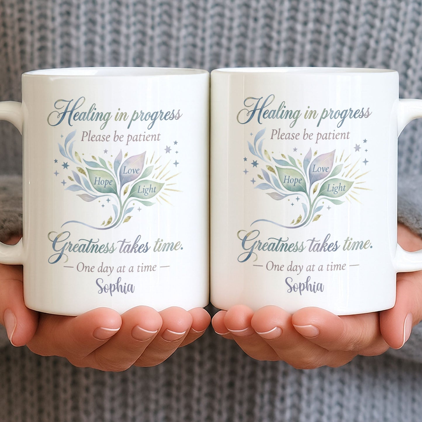 Healing In Progress, Hope Love Light, Stars Leaves Design - Personalized Custom Coffee Mug - DTG069_MG