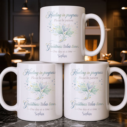 Healing In Progress, Hope Love Light, Stars Leaves Design - Personalized Custom Coffee Mug - DTG069_MG