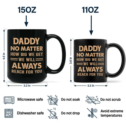 Dad And Kids Footsteps No Matter How Big We Get - Personalized Black Mug
