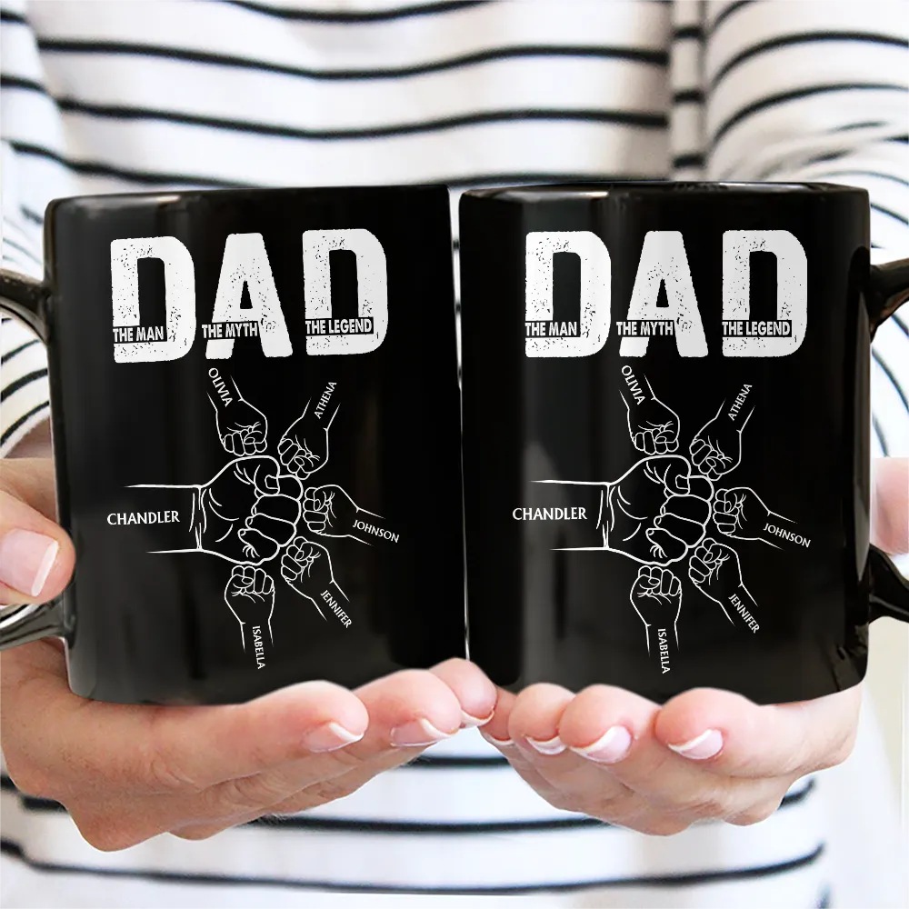 "DAD The Man The Myth The Legend" Fist-Bump Mug Custom Kids' Names, Father's Day Gift