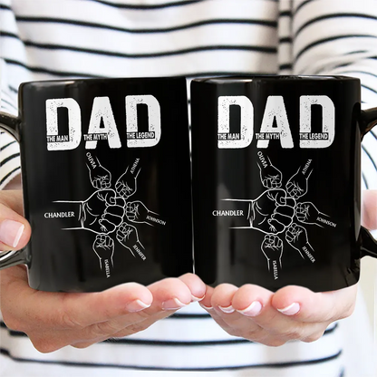"DAD The Man The Myth The Legend" Fist-Bump Mug Custom Kids' Names, Father's Day Gift