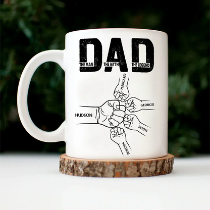 "DAD The Man The Myth The Legend" Fist-Bump Mug Custom Kids' Names, Father's Day Gift