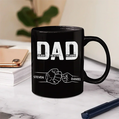 "DAD The Man The Myth The Legend" Fist-Bump Mug Custom Kids' Names, Father's Day Gift