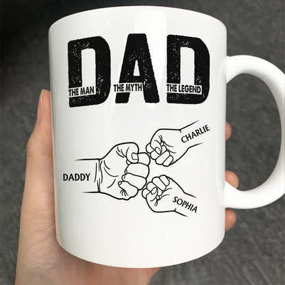 "DAD The Man The Myth The Legend" Fist-Bump Mug Custom Kids' Names, Father's Day Gift