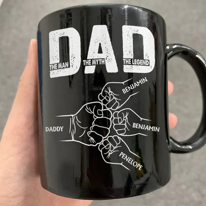 "DAD The Man The Myth The Legend" Fist-Bump Mug Custom Kids' Names, Father's Day Gift