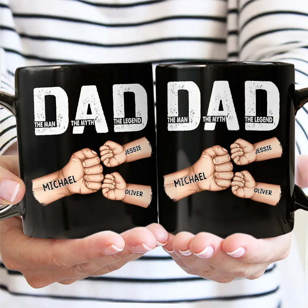 Dad The Man The Myth The Legend Fist Bump - Personalized Black Mug