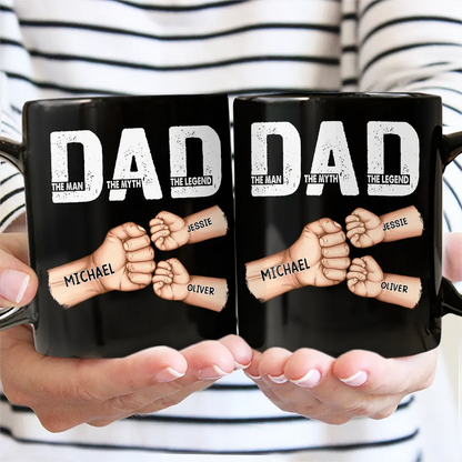 Dad The Man The Myth The Legend Fist Bump - Personalized Black Mug
