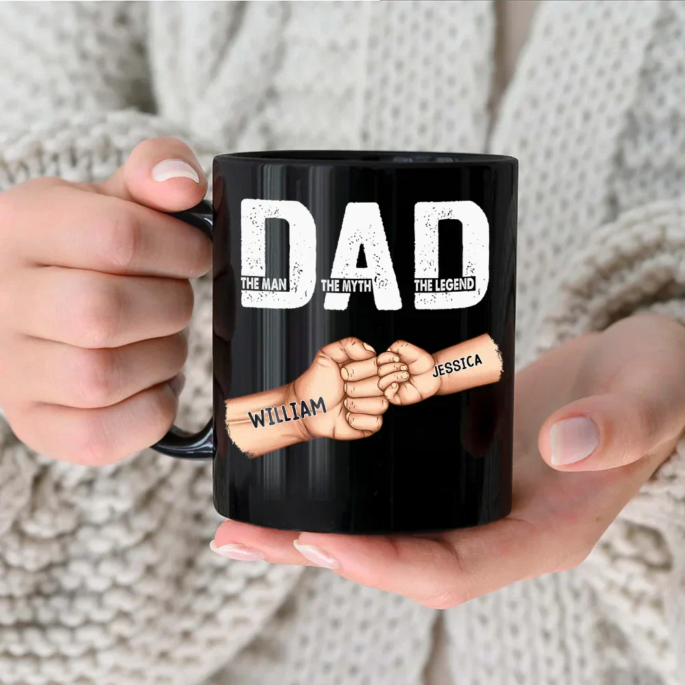 Dad The Man The Myth The Legend Fist Bump - Personalized Black Mug