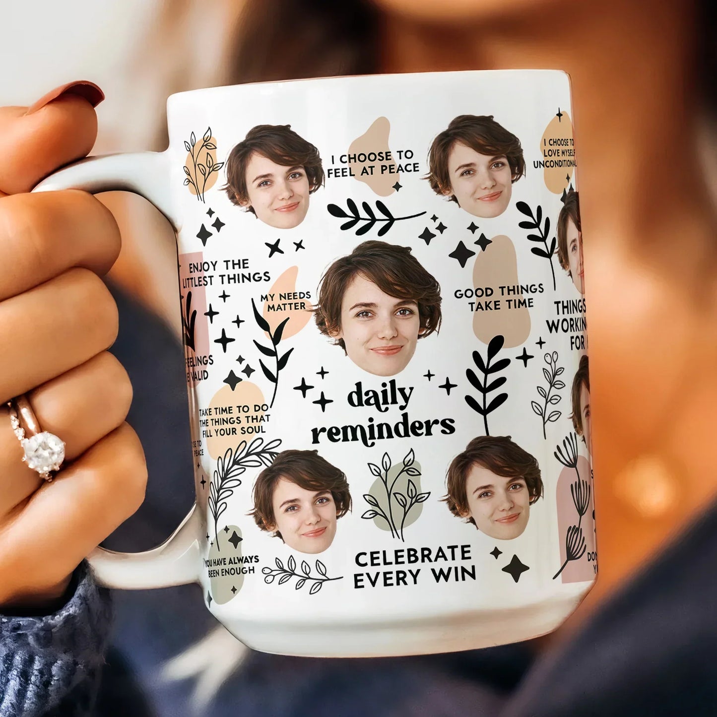 Personalized Ceramic Mug with Multi-Face Design Couple's Gift