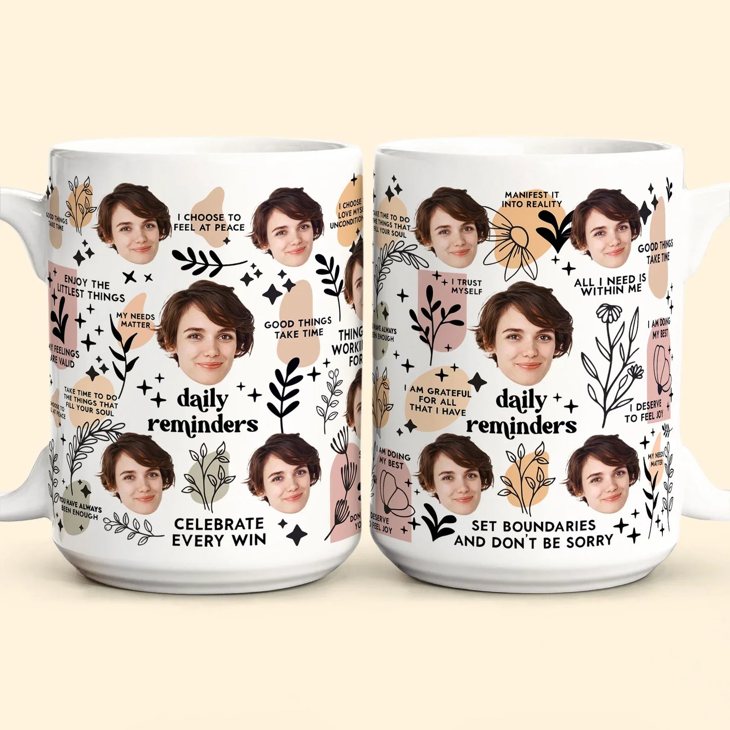 Personalized Ceramic Mug with Multi-Face Design Couple's Gift