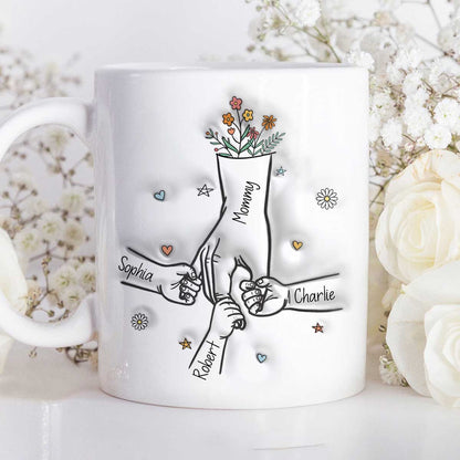 Gift For Mom Kids Holding Mom's Hand 3D Inflated Effect Personalized Mug