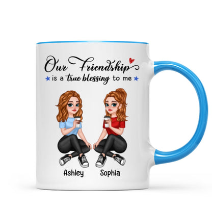 Our Friendship True Blessing Pretty Cartoon Besties Sisters Personalized Mug