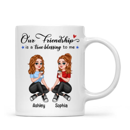 Our Friendship True Blessing Pretty Cartoon Besties Sisters Personalized Mug