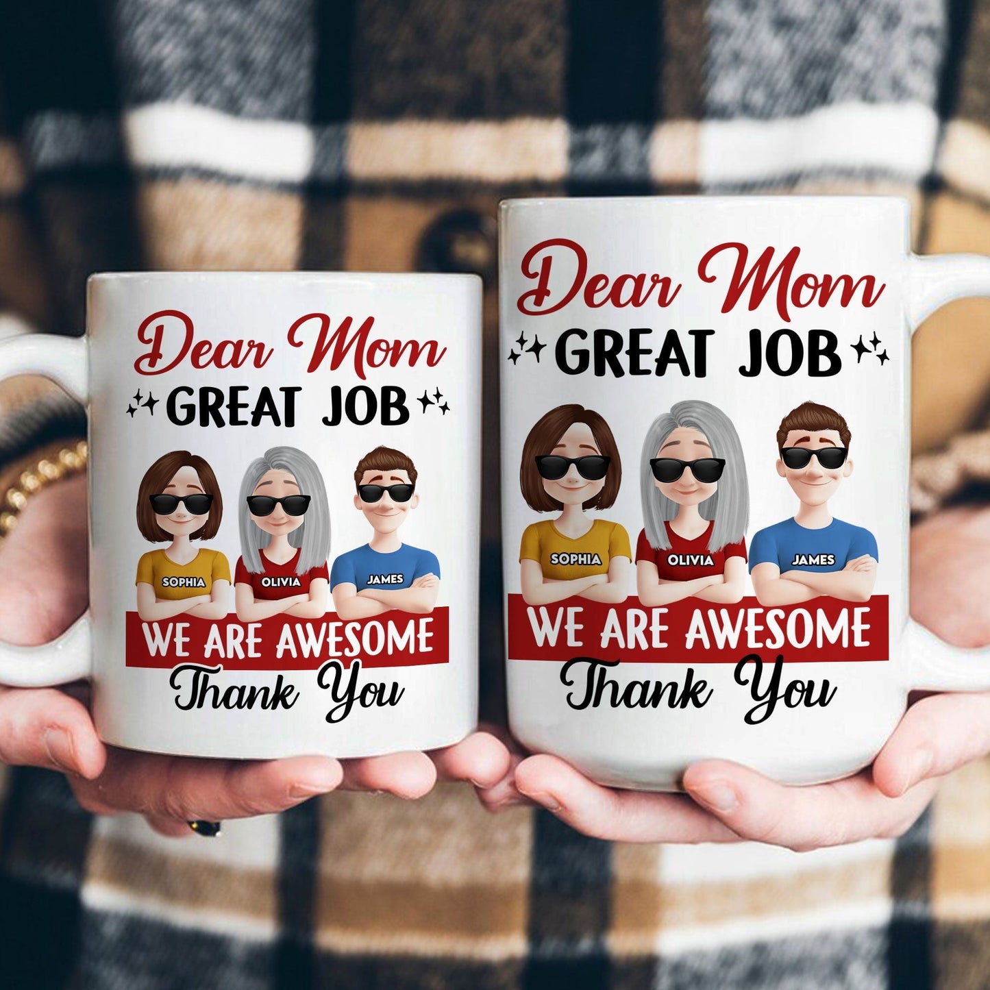Funny Mom Coffee Mug Dear Mom, Great Job Personalized Ceramic Mug with Custom Kid Design