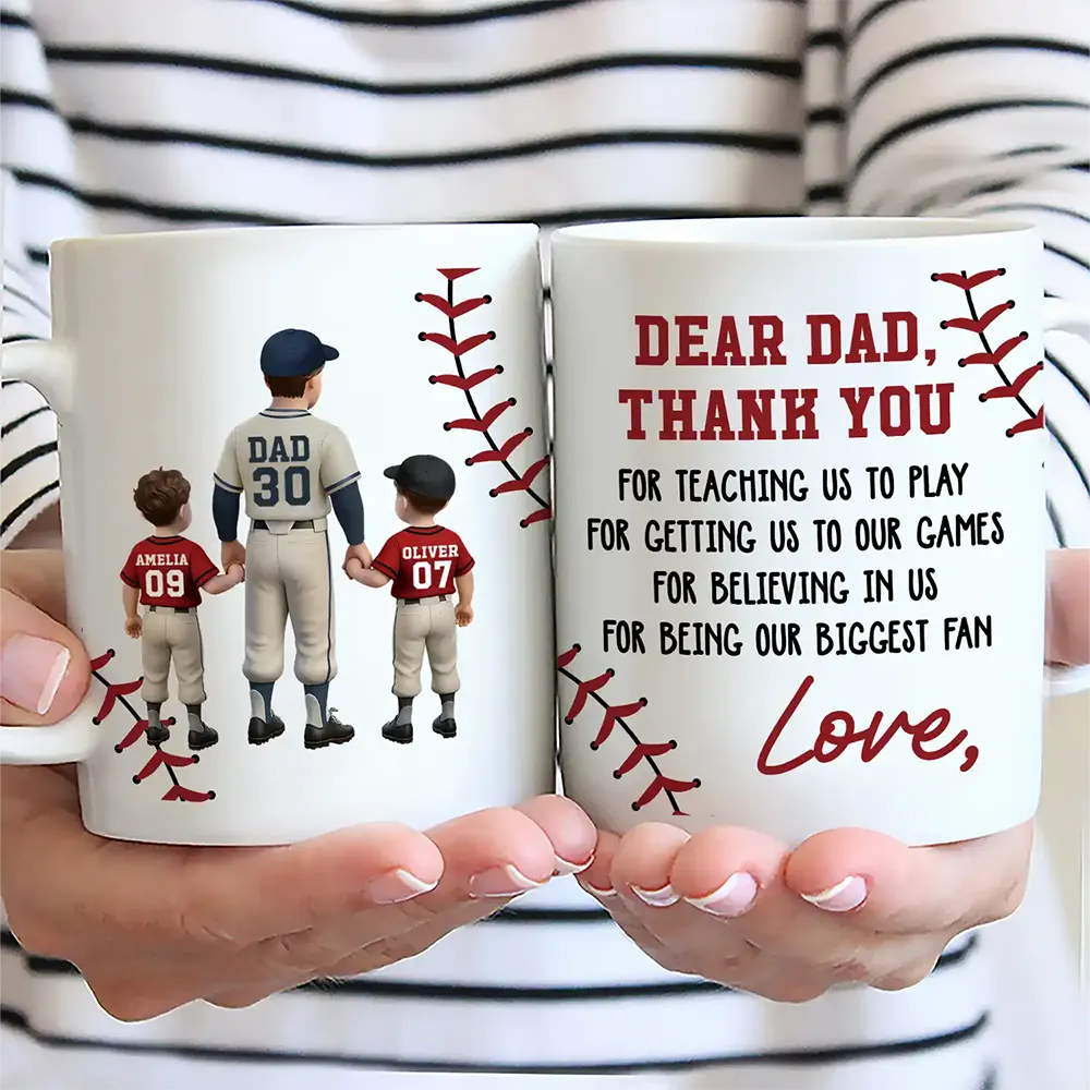 Dear Dad Thank You For Teaching Me Play Baseball - Personalized Mug