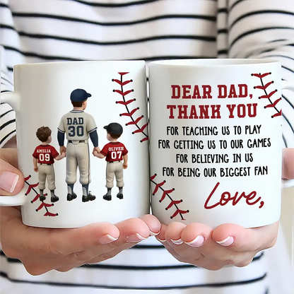 Dear Dad Thank You For Teaching Me Play Baseball - Personalized Mug