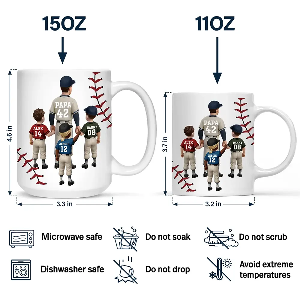 Dear Dad Thank You For Teaching Me Play Baseball - Personalized Mug