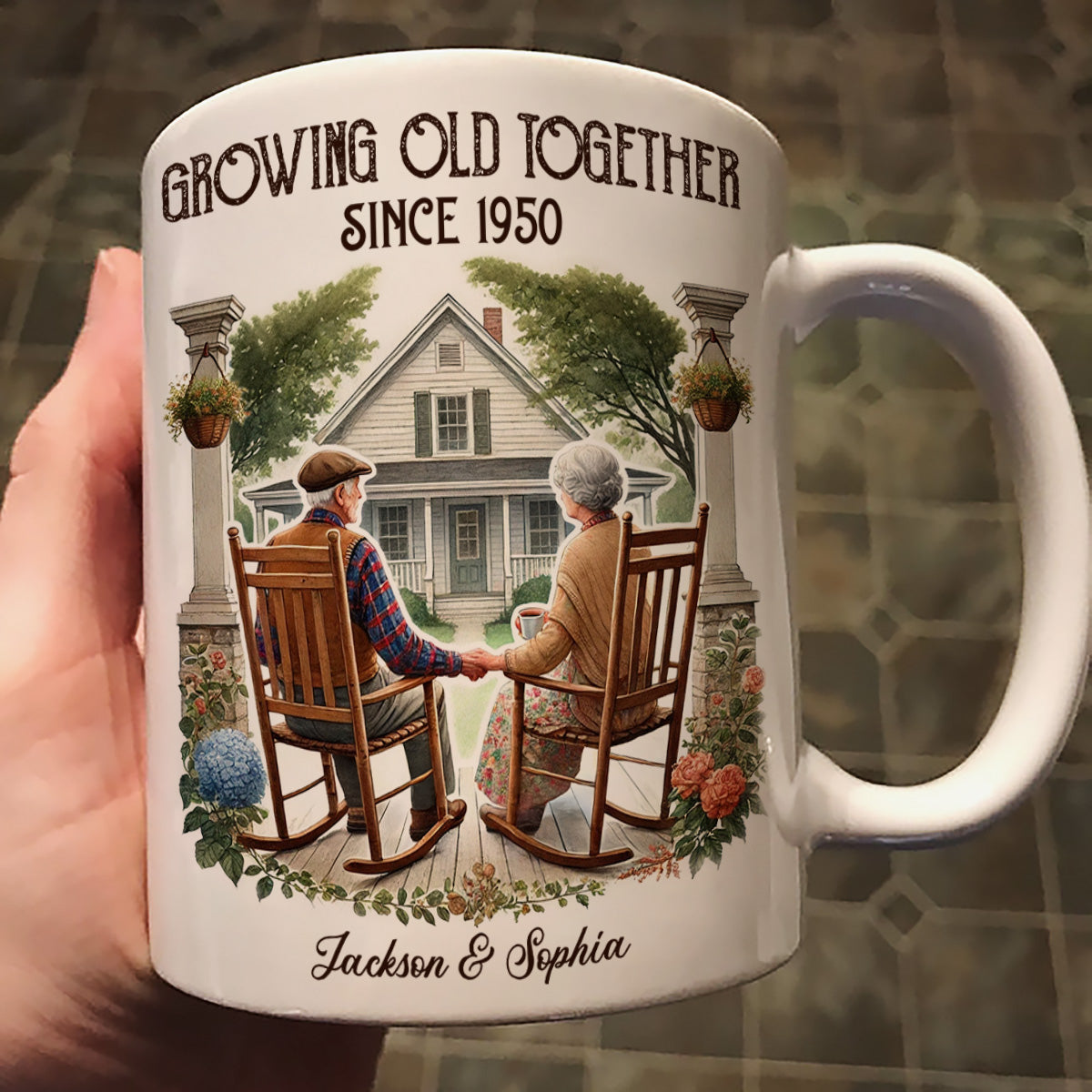 Couple Sitting On The Porch Growing Old Together Since Personalized Mug, Heartfelt Gift For Couple, For Him, For Her, Husband, Wife