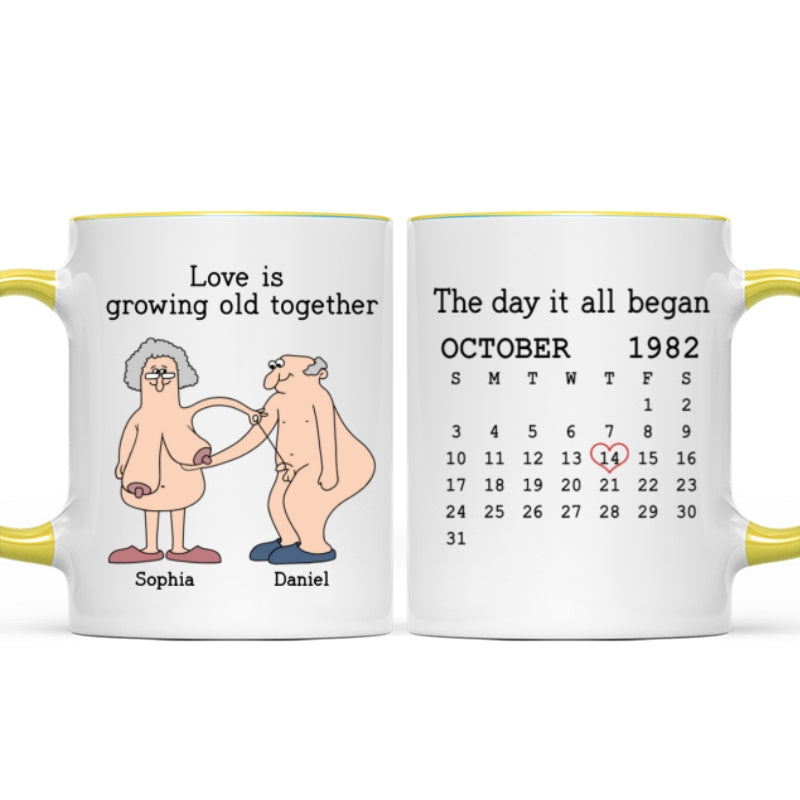 Love Is Growing Old Together Anniversary Calendar Keepsake Personalized Mug