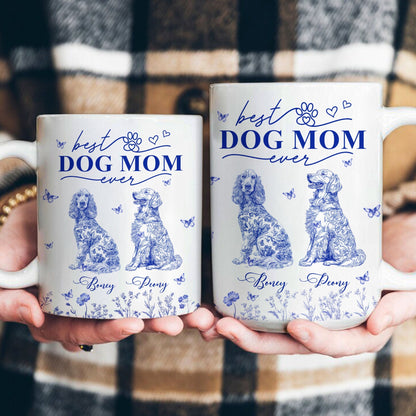 Dog Mom Custom Gift Chinoiserie Toile De Jouy Style - Personalized Mug