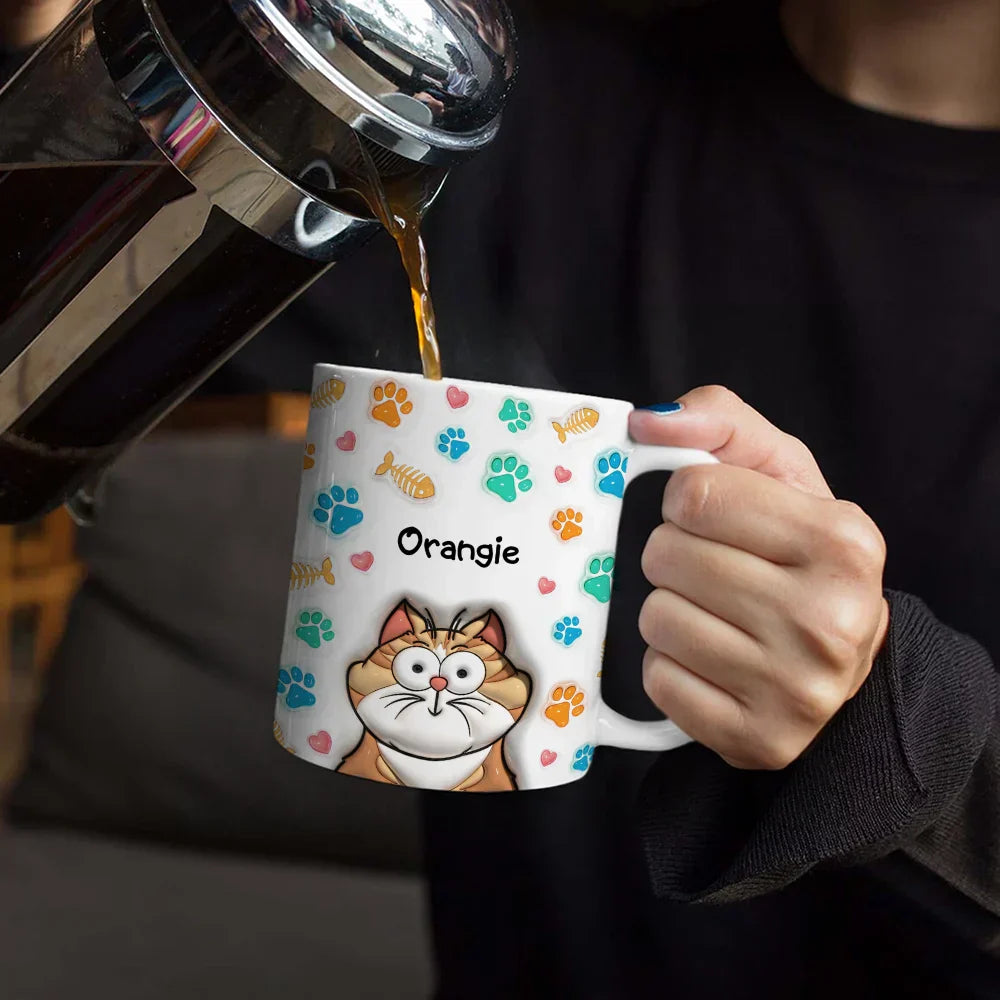 Dog Cat 3D Effect - 3D Inflated Effect Printed Mug, Personalized White Edge-to-Edge Mug