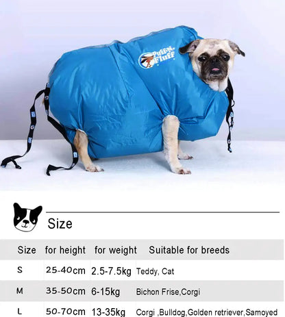 Dog dryer bag. Pet accessories. Quickly and easily dry.