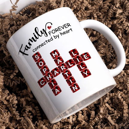 Family Forever Connected by Heart 3D Crystal Crossword - Personalized Mug - Sentimental Gift for for Loved Ones