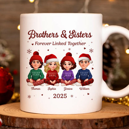 Brothers Sisters Forever Linked Together - Personalized Mug - Christmas Gift For Brothers, Sisters, Siblings