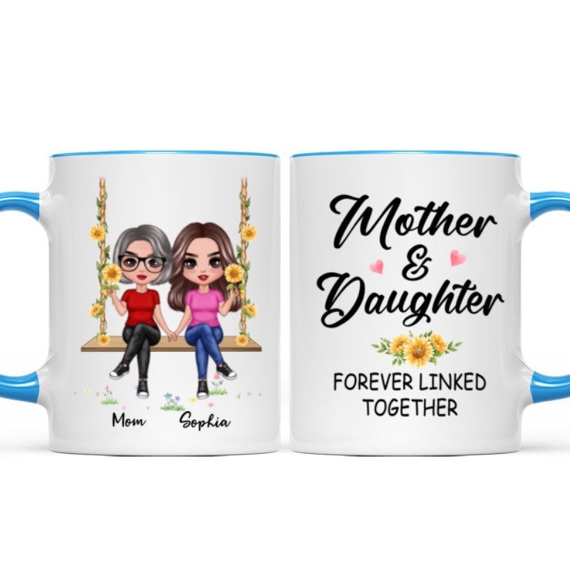Doll Mom Daughter Sitting On Swing Holding Sunflower Personalized Mug