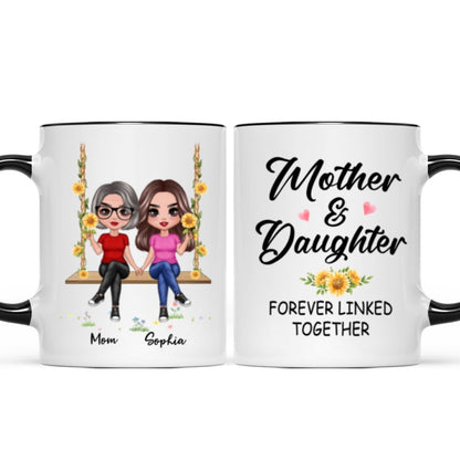 Doll Mom Daughter Sitting On Swing Holding Sunflower Personalized Mug