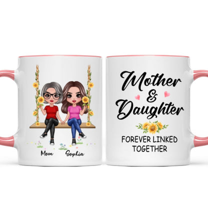 Doll Mom Daughter Sitting On Swing Holding Sunflower Personalized Mug