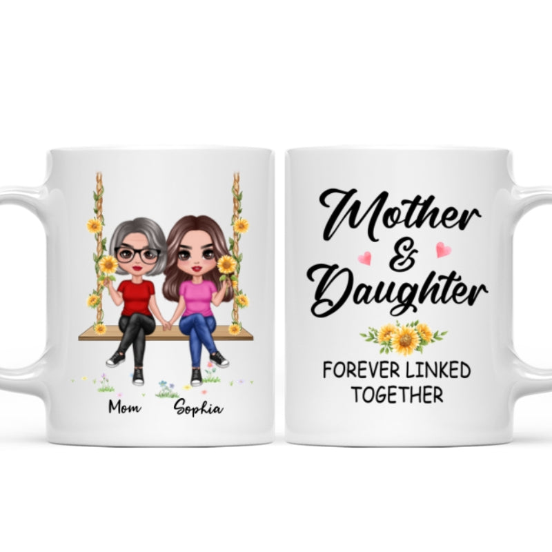 Doll Mom Daughter Sitting On Swing Holding Sunflower Personalized Mug