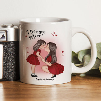 Mom And Kid Holding Hands Kissing Personalized Mug, Gift For Mom