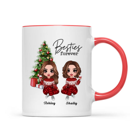 Christmas Doll Besties Sitting By Christmas Tree Personalized Mug