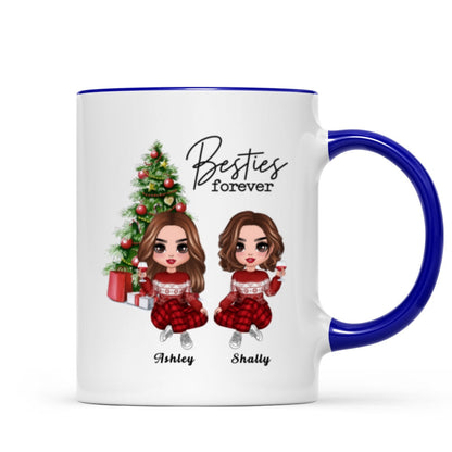 Christmas Doll Besties Sitting By Christmas Tree Personalized Mug
