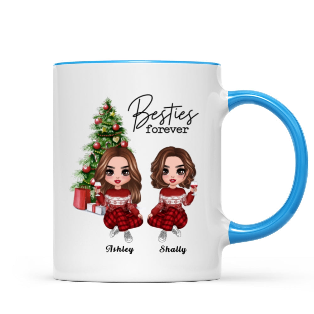 Christmas Doll Besties Sitting By Christmas Tree Personalized Mug