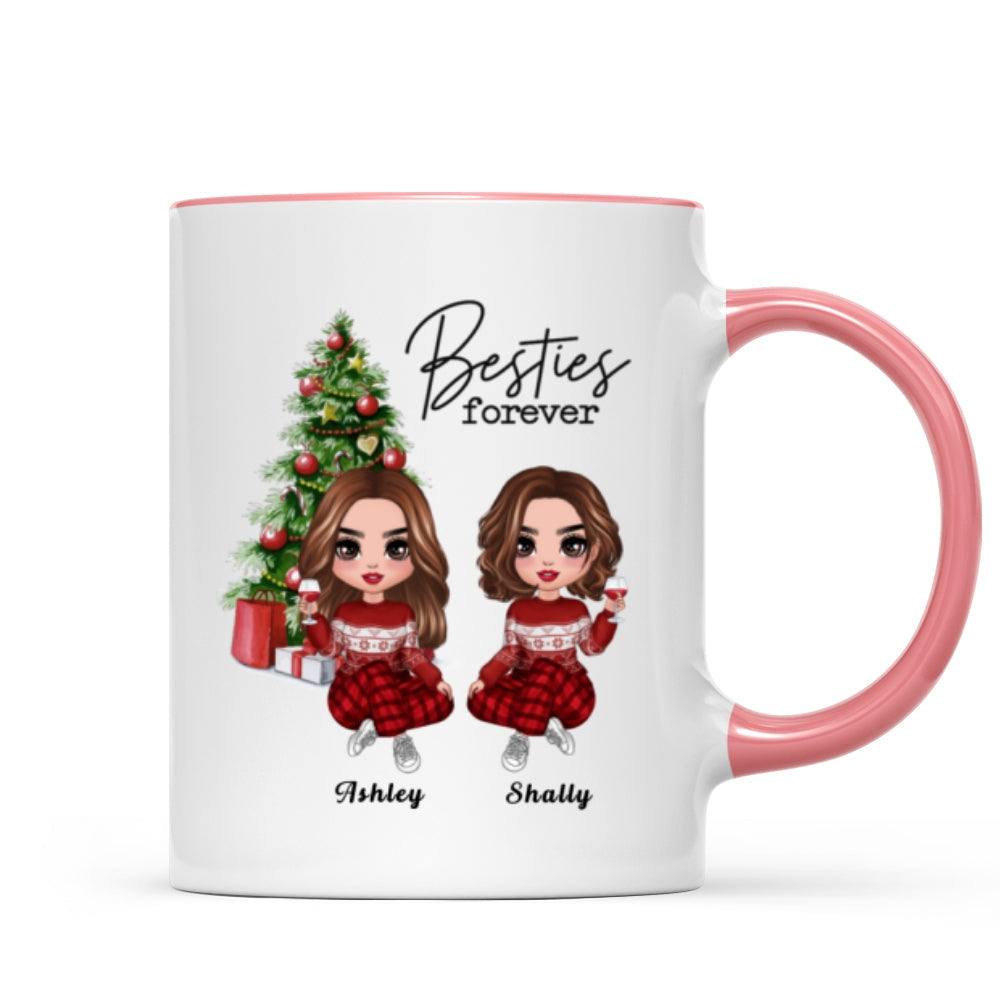 Christmas Doll Besties Sitting By Christmas Tree Personalized Mug