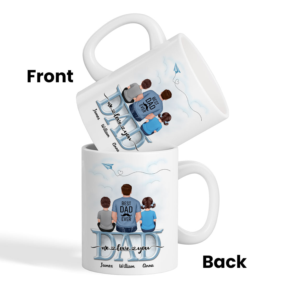 Dad Grandpa And Kids On Text Personalized Mug, Father's Day Gift For Dad, Grandpa, Husband