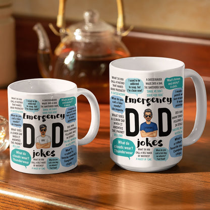 Funny Emergency Dad Jokes - Birthday, Anniversary, Family Gift For Daddy, Father, Grandpa, Husband, Men - Personalized Custom White Edge-to-Edge Mug