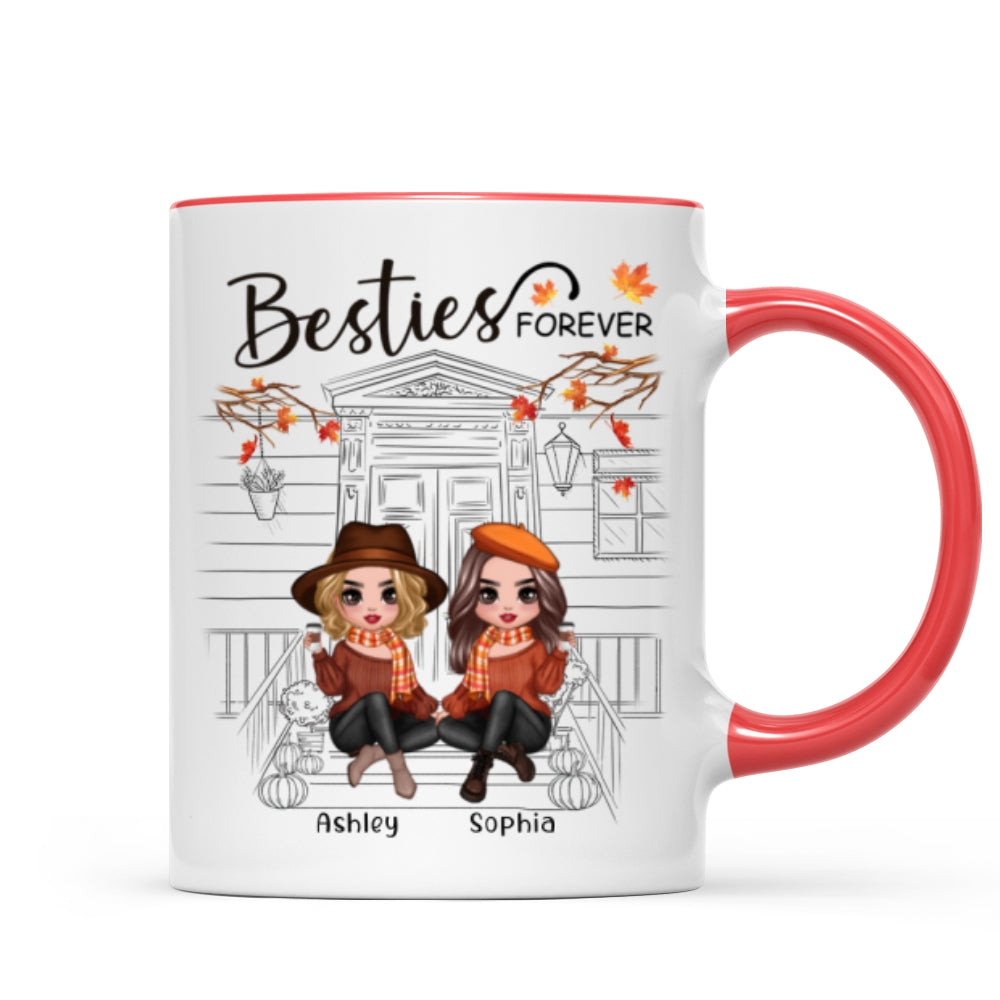 Besties Sisters Fall Season Front Porch Sketch Personalized Mug