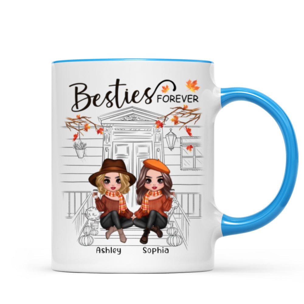 Besties Sisters Fall Season Front Porch Sketch Personalized Mug