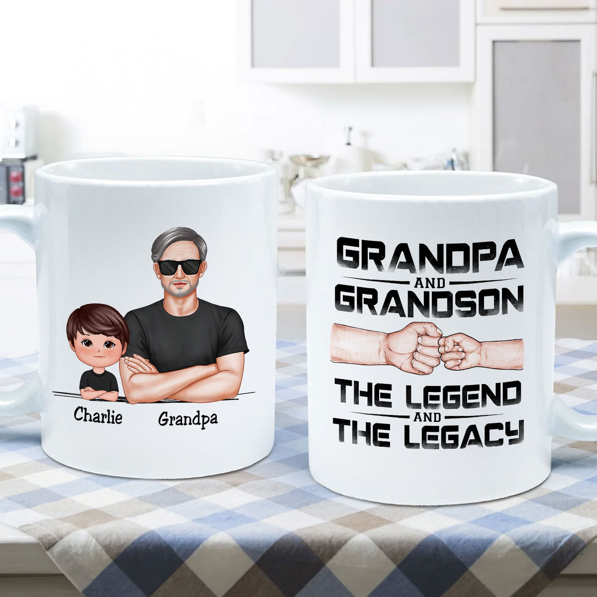 Grandpa Grandson Granddaughter, The Legend And The Legacy, Personalized Mug