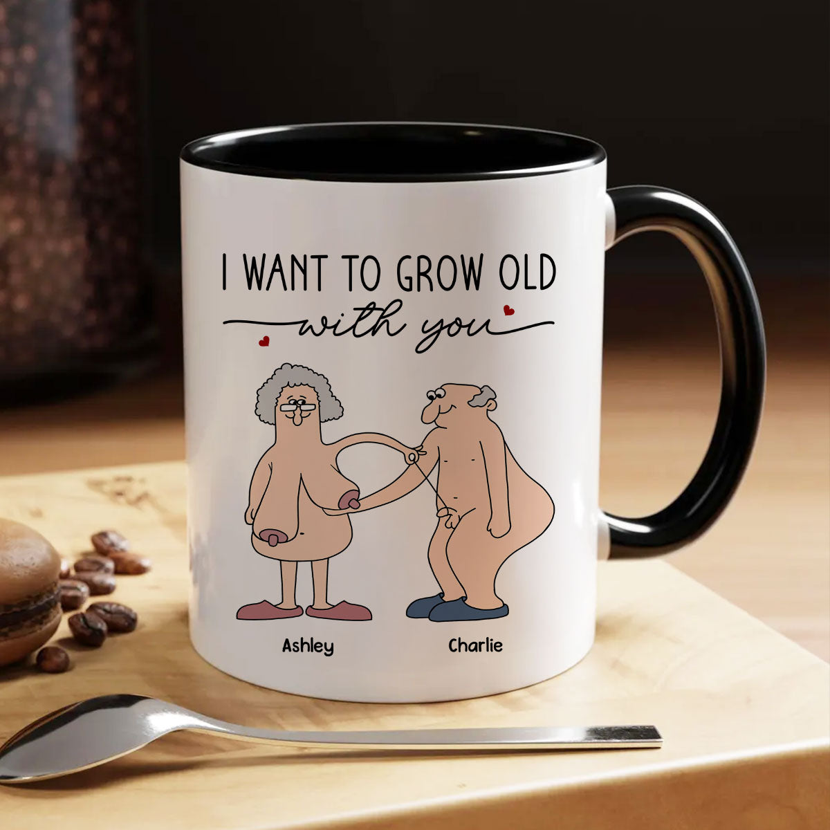Want To Grow Old With You Funny Old Couple Anniversary Keepsake Gift Personalized Mug