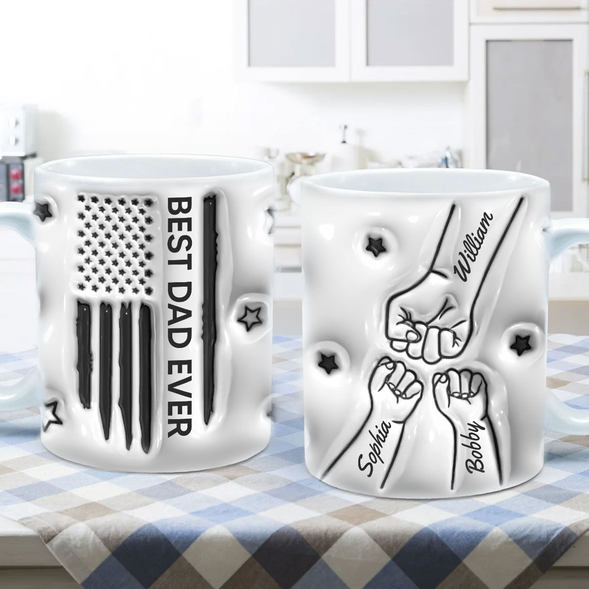 Best Dad Papa Grandpa Ever Fist Bump Outline Nation Flag Father's Day Gift Personalized 3D Inflated Mug