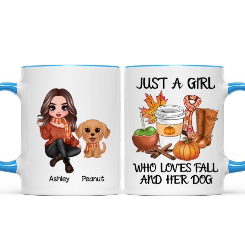 Just A Girl Who Loves Fall And Her Dogs Doll Woman Watercolor Cute Dogs Personalized Mug