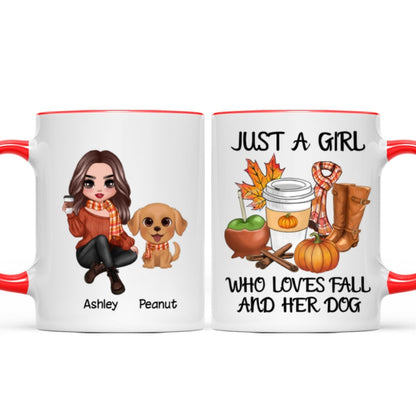 Just A Girl Who Loves Fall And Her Dogs Doll Woman Watercolor Cute Dogs Personalized Mug