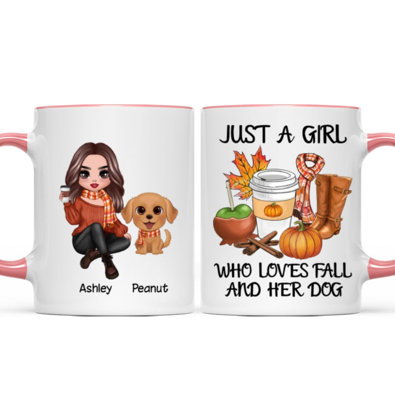 Just A Girl Who Loves Fall And Her Dogs Doll Woman Watercolor Cute Dogs Personalized Mug