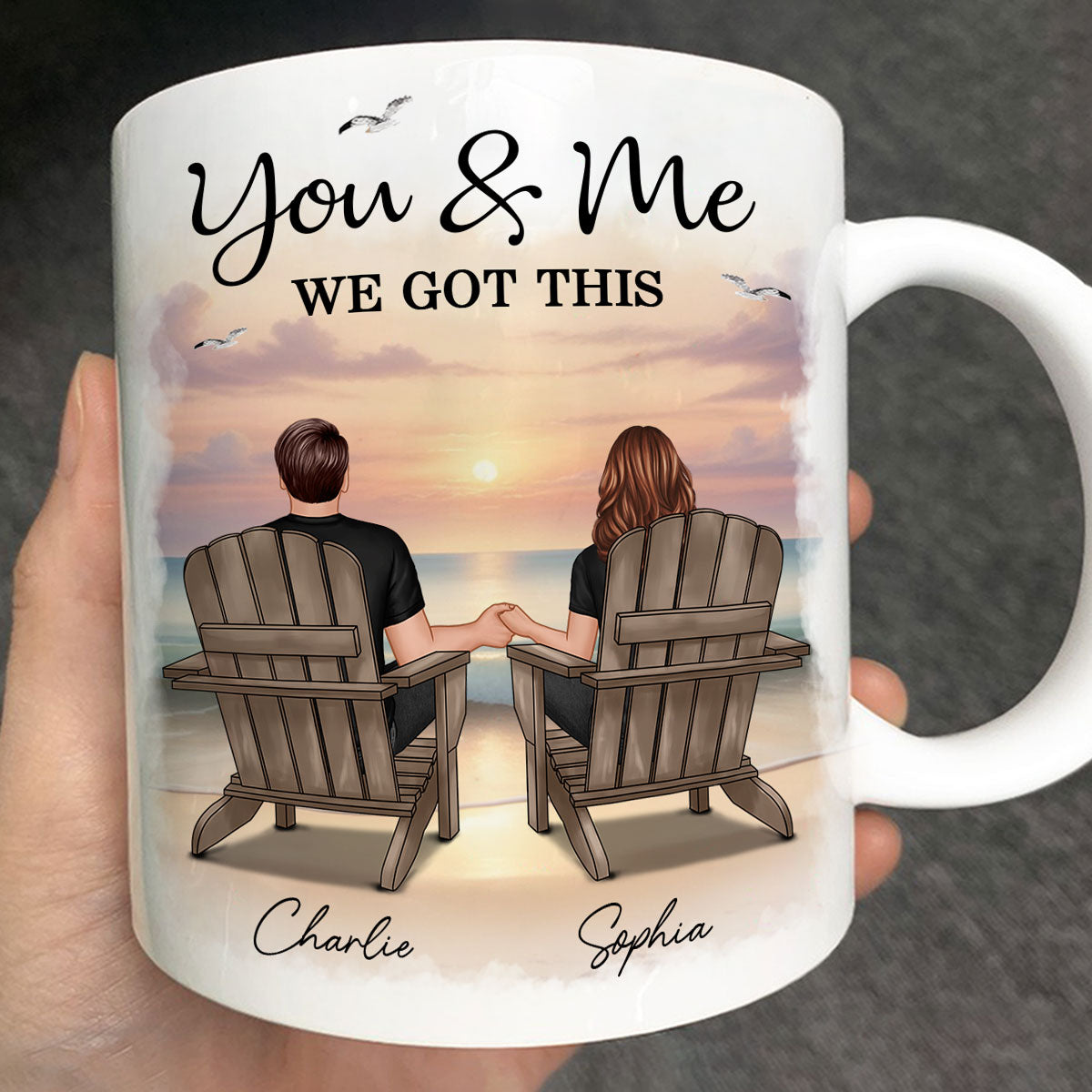 Eternal Sunset Beach Couple Back View Anniversary Calendar Personalized Mug, Gift, Anniversary Gift For Him, For Her