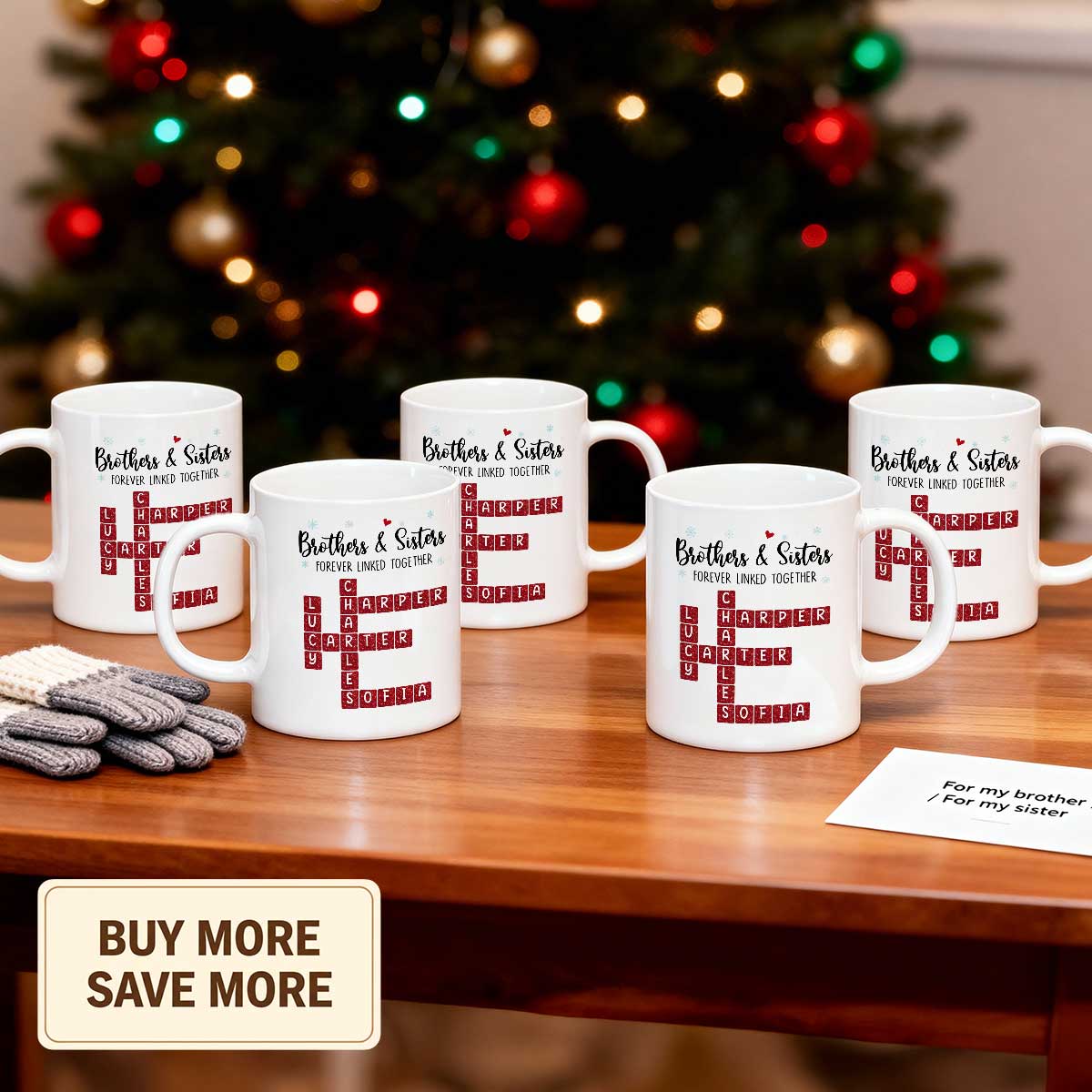 Brothers And Sisters Forever Linked Together Festive Theme Crossword Puzzle Art - Personalized Mug - Gift For Siblings, Family